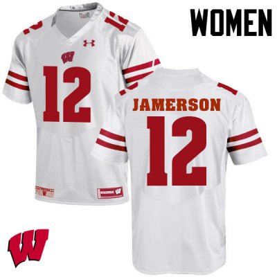 Women's Wisconsin Badgers NCAA #12 Natrell Jamerson White Authentic Under Armour Stitched College Football Jersey JX31S16DI